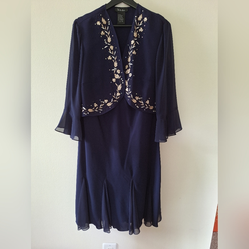 S. L. Fashions Dress set in Navy Blue sz 14w